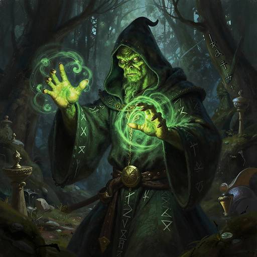 Medieval Goblin Mage in Enchanted Forest