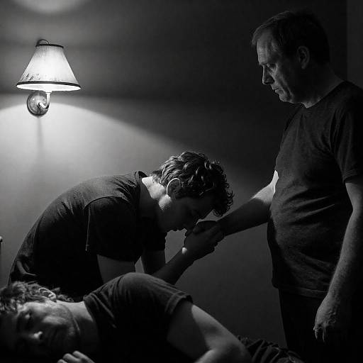 Black and White Emotional Portrait of Three Men
