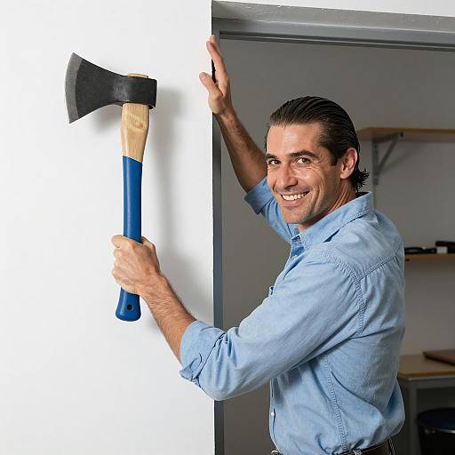 Confident Man with Axe Ready to Strike