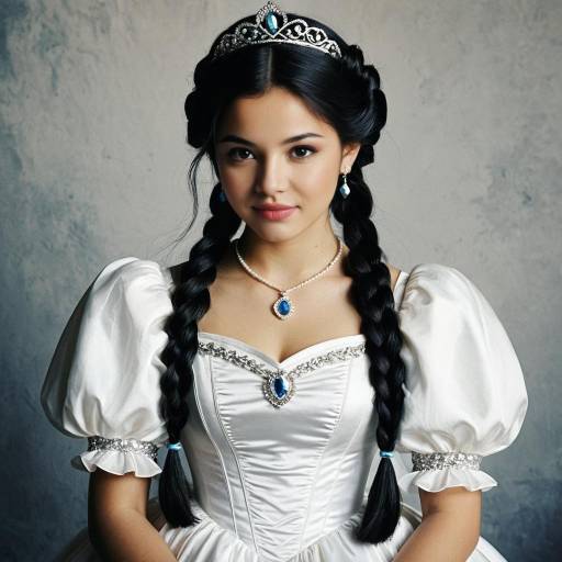 Young Woman in White Renaissance Dress with Tiara