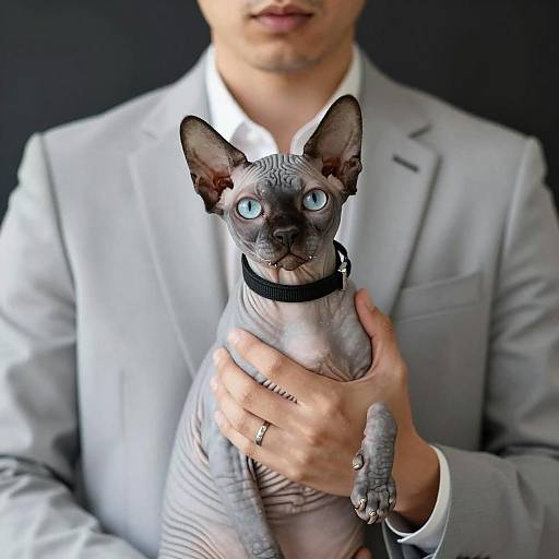 Man in Suit with Sphynx Cat Portrait