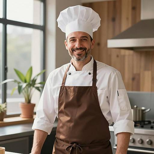 Professional Chef Posing in Bright Kitchen