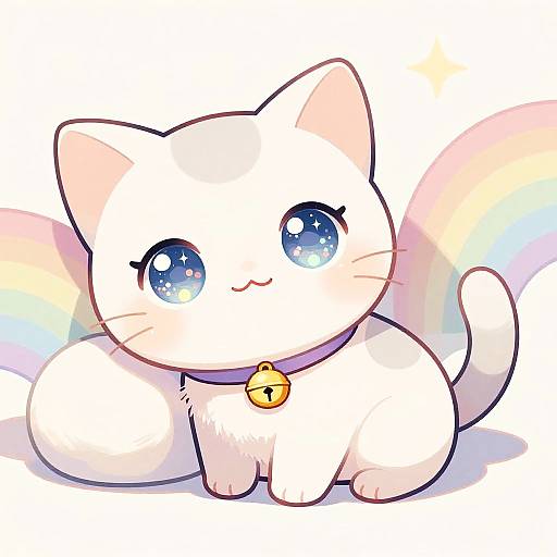 Kawaii Sleepy Catgirl with Pastel Rainbow Tail