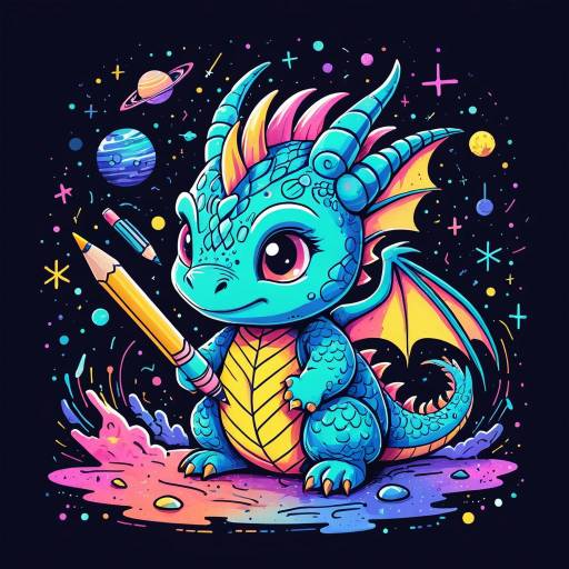 Chibi Baby Dragon in Cosmic Art Studio