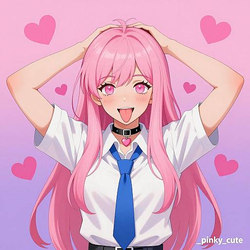 Anime girl with pink hair and hearts