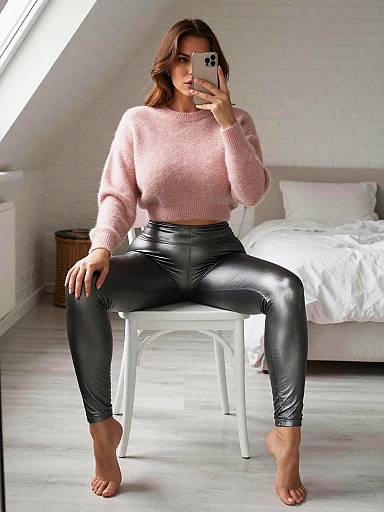 Chic Woman Mirror Selfie in Attic