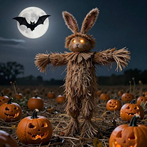 Eerie Scarecrow in Pumpkin Field