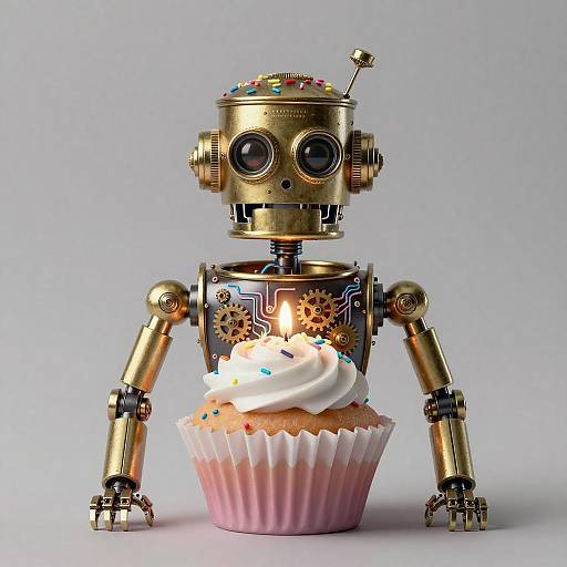 Steampunk Cupcake Automaton Closeup Portrait