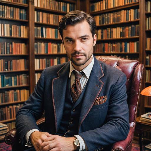 Vintage Maid Dressed Man in Library