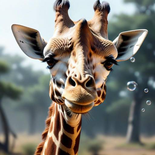Close-up of Giraffe Face with Bubbles