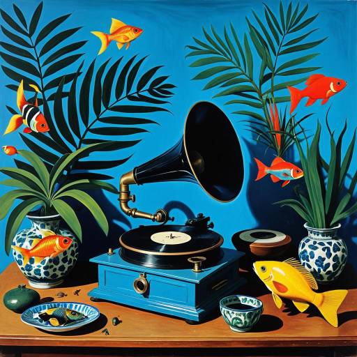 Surreal Still-Life with Phonograph and Fish