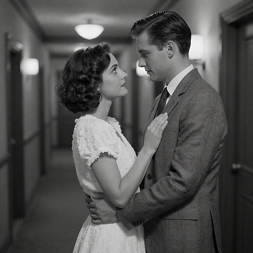 Black-and-White Romantic Hallway Scene