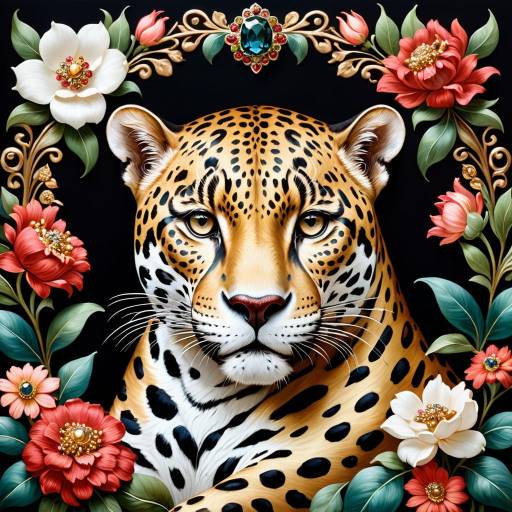 Regal Jaguar in Floral Renaissance Elegance