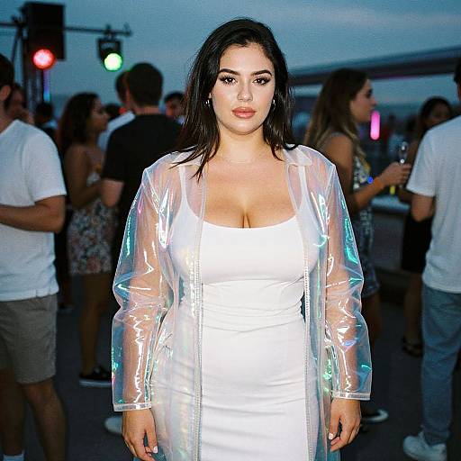 Iridescent Coat at Rooftop Party