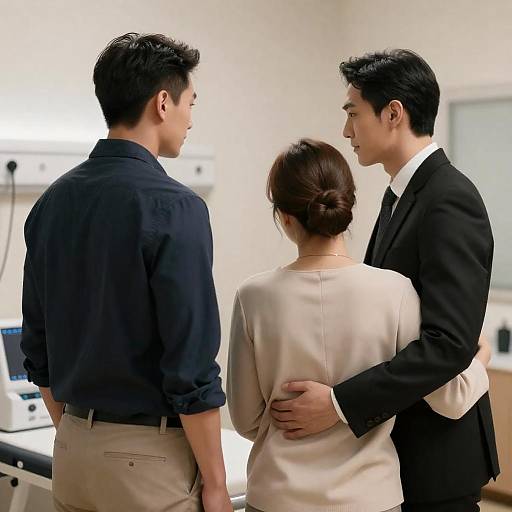 Warmly Lit Trio in Medical Setting