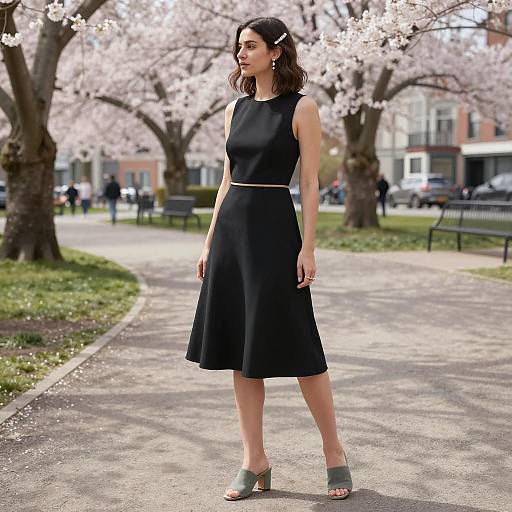 Contemporary Chic Woman in Black Cocktail Dress