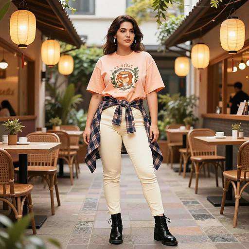 Stocky Woman in Casual Streetwear Manga