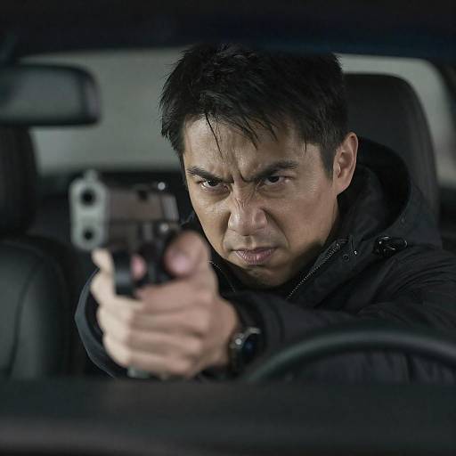 Intense Man with Handgun in Dim Light