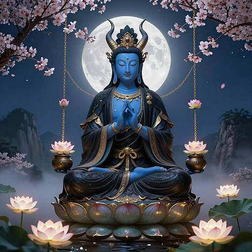 Mystical Horned Deity Under Moonlight