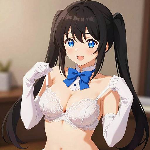 Playful Busty Anime Girl in Lingerie