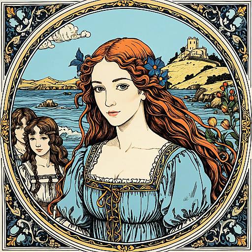 Pre-Raphaelite Style Portrait of Red-Haired Woman