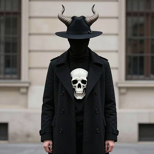Person in Black Coat with Skull