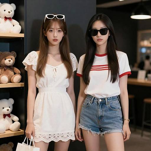 Two Young Women Standing Indoors