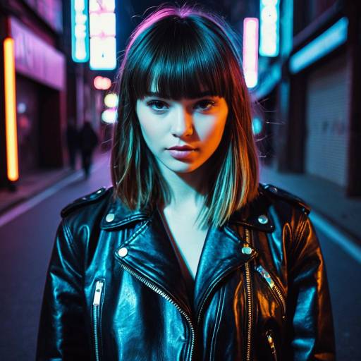 Young Woman with V-Cut Bangs in Leather Jacket
