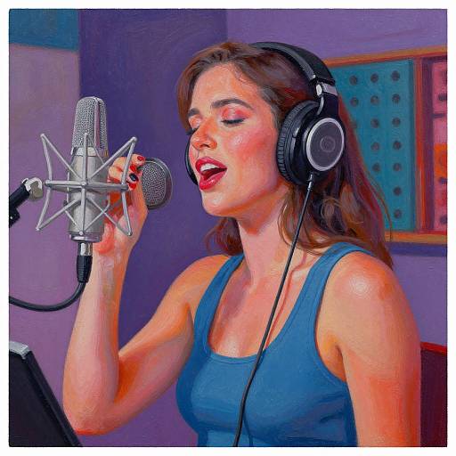 Colorful Woman Singing in Studio