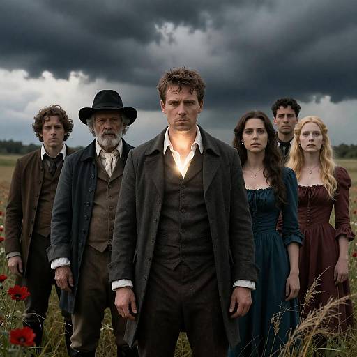 Dramatic Stormy Field with Historical Figures