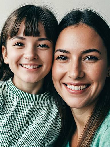 Smiling Woman and Daughter Close-Up Portrait