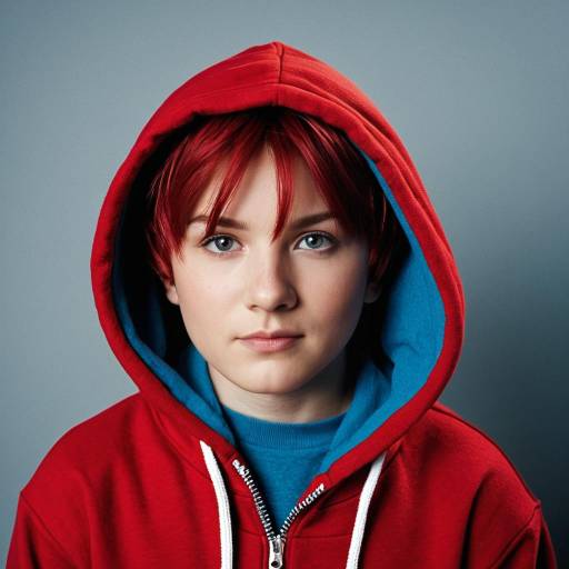 Young person in red hoodie with red hair