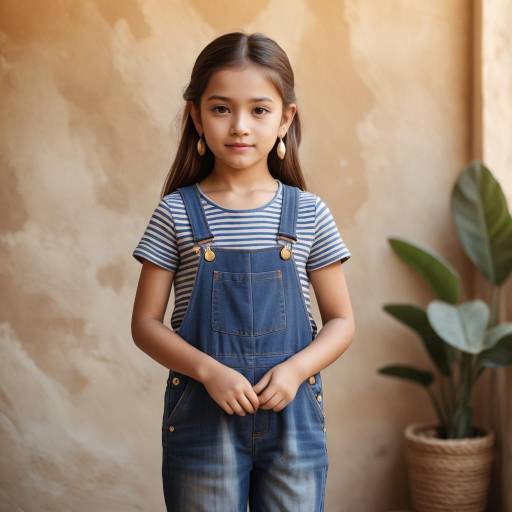 Charming Young Girl in Denim Overalls