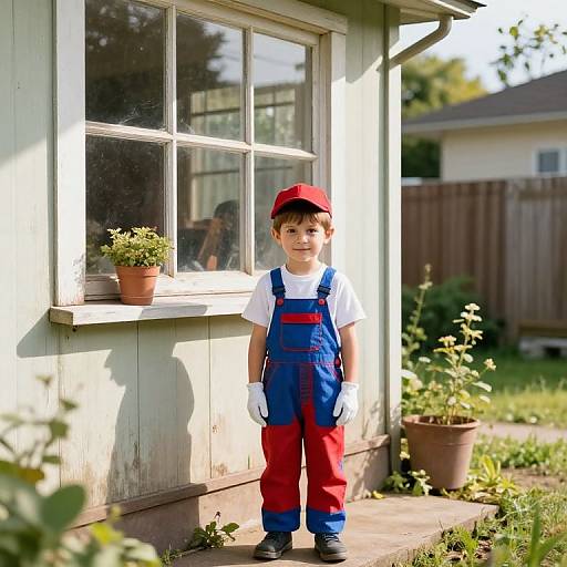 Cheerful Boy in Sunny Backyard
