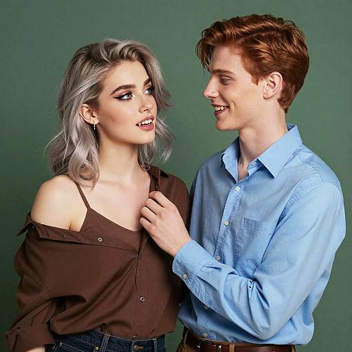 Stylish Non-Binary Couple in Playful Pose