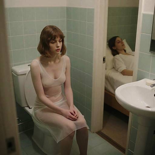 Intimate Bathroom Scene with Two Women