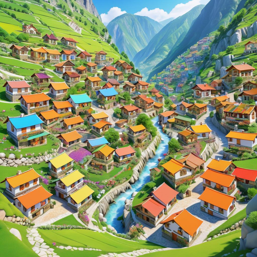 Vibrant Mountain Village: A Bird's-Eye View