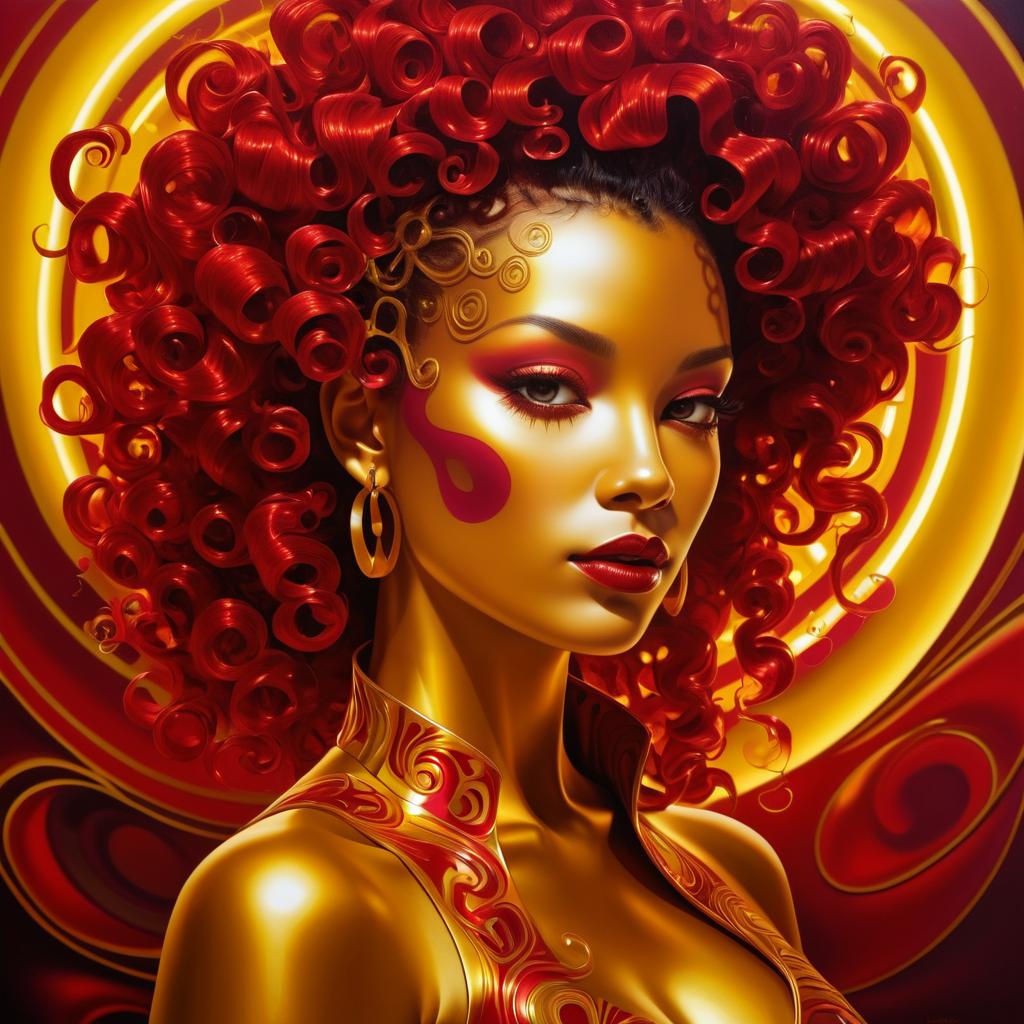 Surreal Woman with Neon Curls and Skin