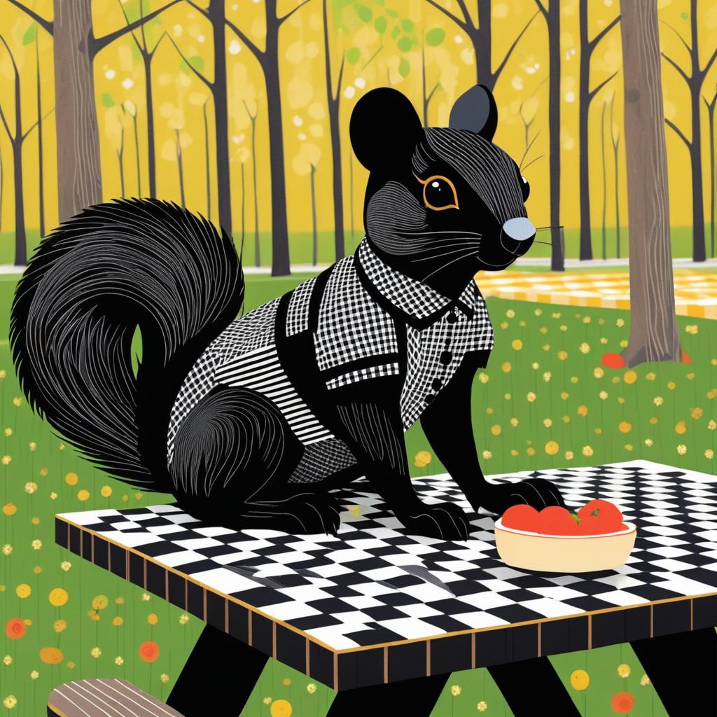 Charming Black Squirrel on Picnic Table