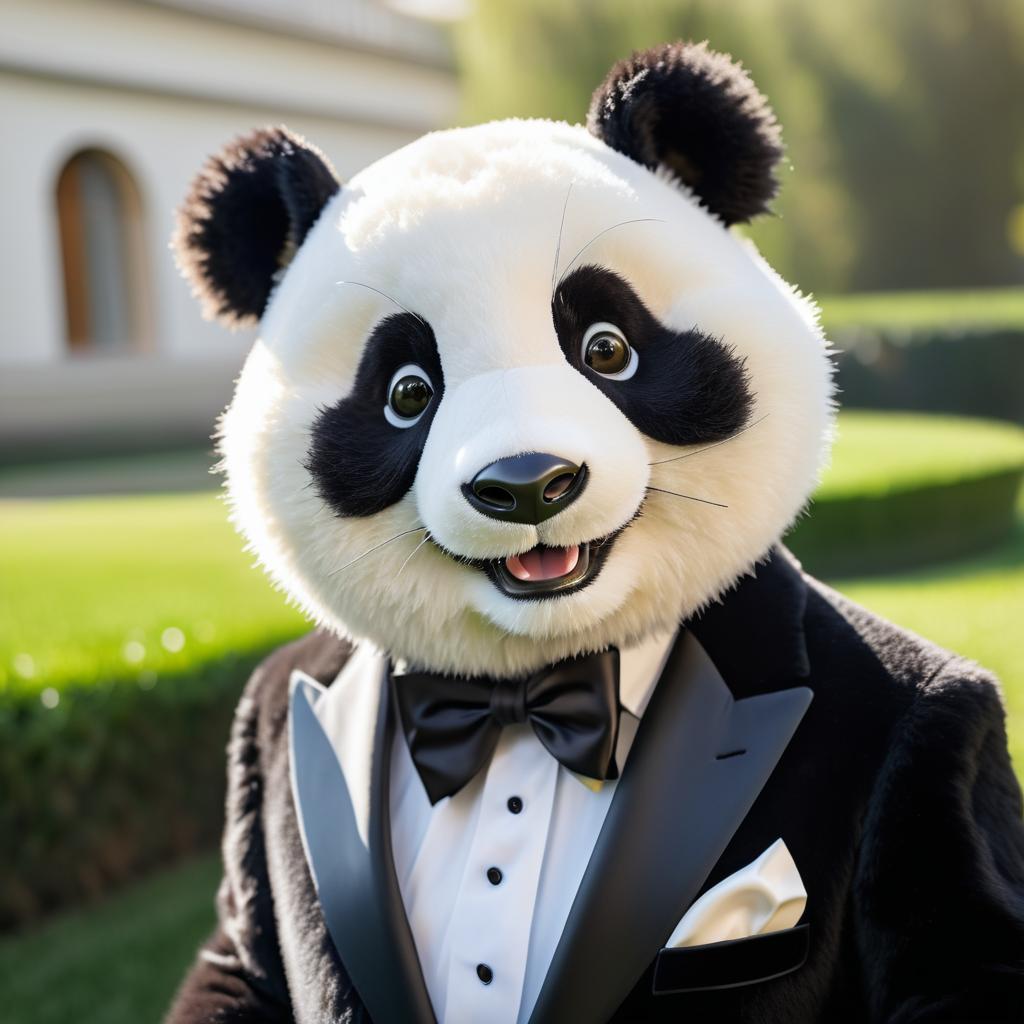 Cheerful Panda in Tuxedo Portrait