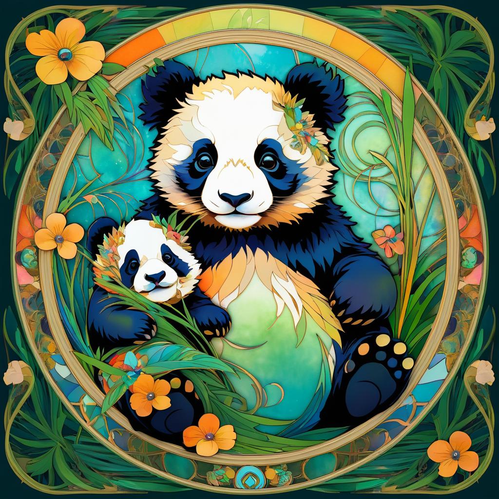 Art Nouveau and Realism Fusion: Baby Panda