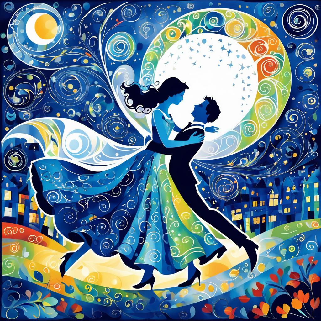 Whimsical Moonlit Dance in Chagall Style