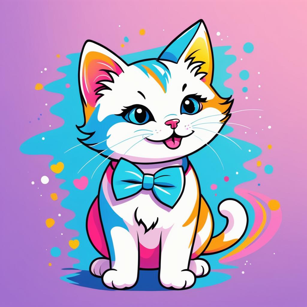 Joyful Cartoon Kitten in Bowtie