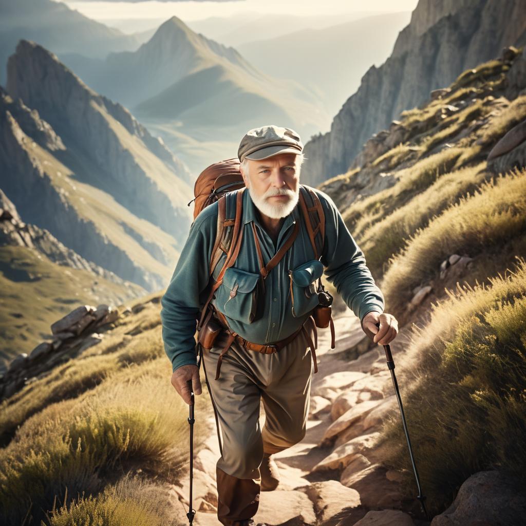 Determined Hiker on Rugged Mountain Trail