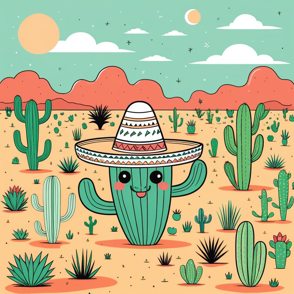 Charming Cactus in Sunny Desert Art