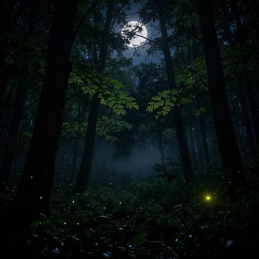 Realistic Nighttime Forest with Fireflies
