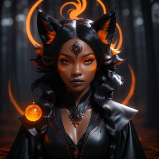 Fantasy Woman with Fox Ears and Glowing Orbs