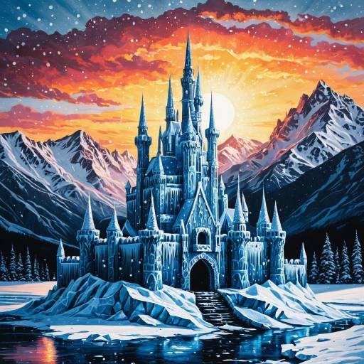 Intricate Ice Castle at Sunset Intricate Ice Castle at Sunset