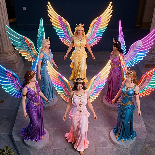 Neon-Lit Mythological Gods with Wings