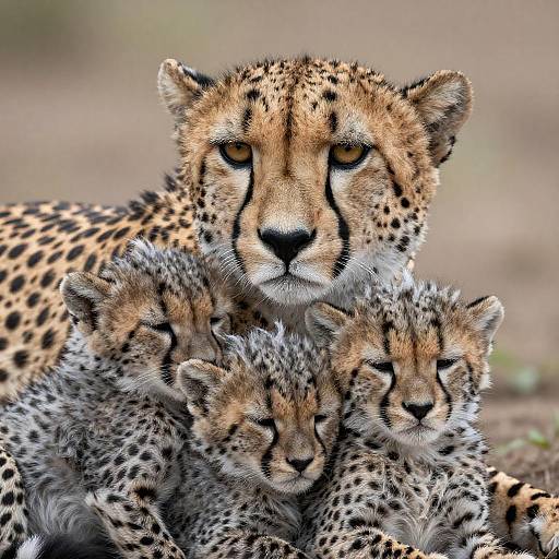 Cheetah and Cubs in Cozy Moment